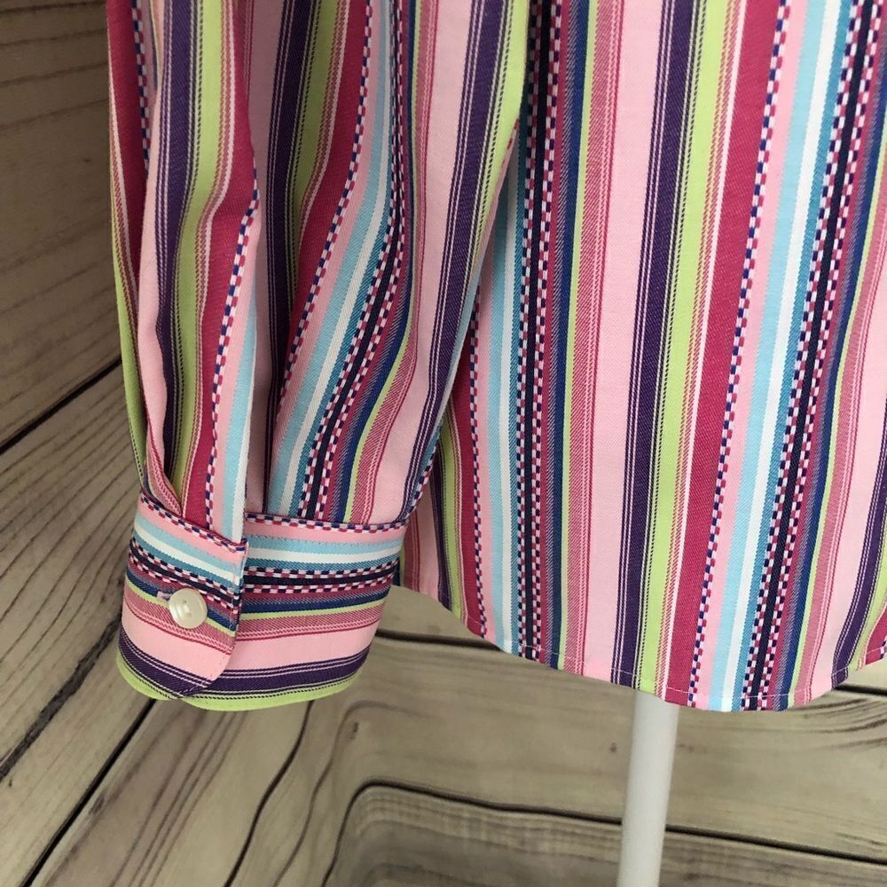 Foxcroft Colorful Striped Long Sleeve Button Down Shirt Wrinkle Free Size 4 - Picture 5 of 6